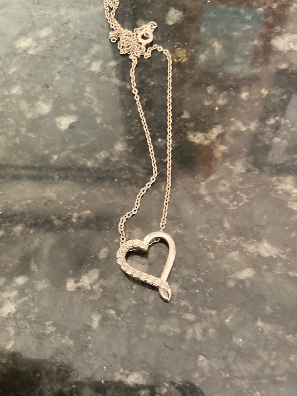 Dainty Silver Heart Pendant Necklace with Pavé Accents